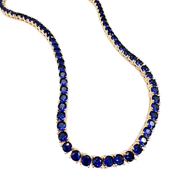 Dazzling Lab Created Blue Sapphire Diamondettes 18K Gold Plated Tennis Necklace - Picture 3 of 7